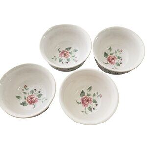 4 Pfaltzgraff Garden Trellis Dessert Bowls 4.25" stoneware dishes floral 90s vtg